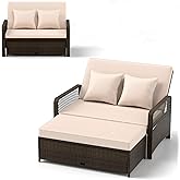 RELAX4LIFE Wicker Patio Outdoor Daybed - Rattan Sunbed Loveseat Sofa Set w/4-Level Adjustable Back, Cushions & Pillows, Stora