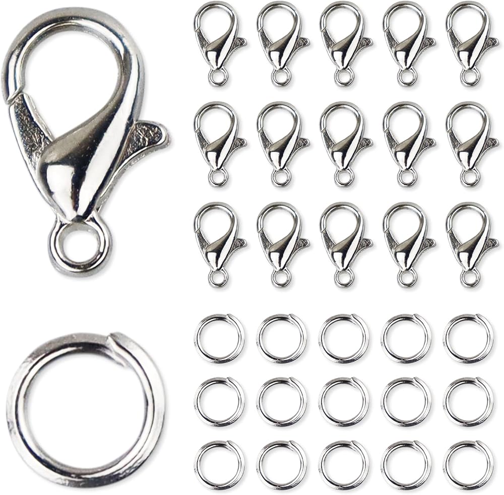 LAMXD 170PCS Silver Lobster Clasp & Open Jump Ring Set for Jewelry Making