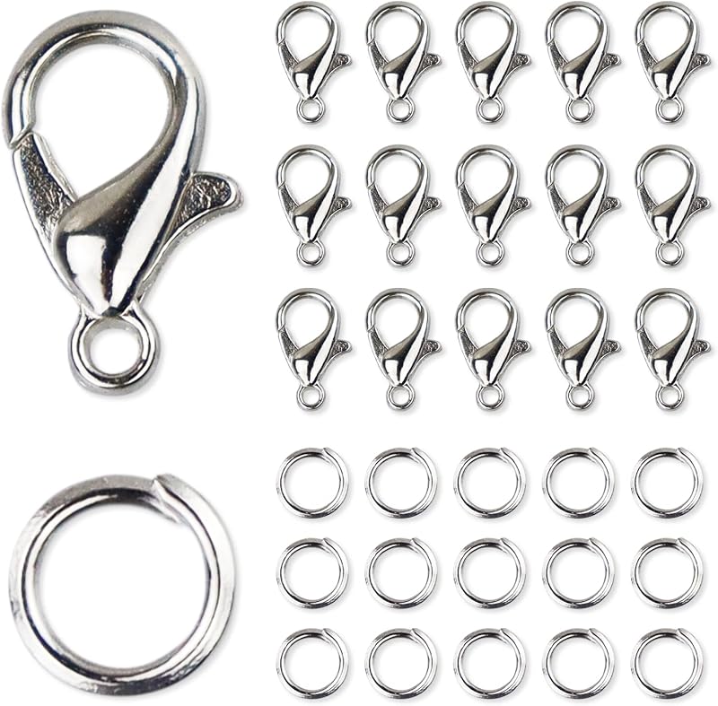 LAMXD 170PCS Silver Lobster Clasp & Open Jump Ring Set for Jewelry Making