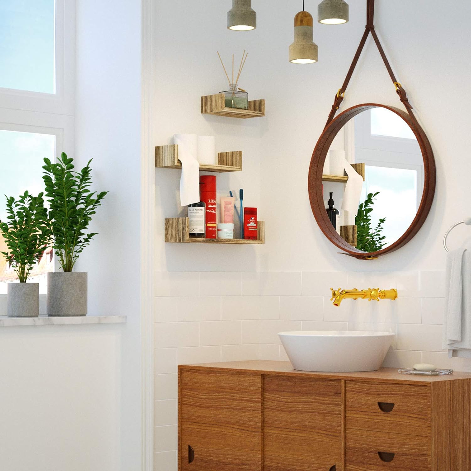 SRIWATANA Floating Shelves Wall Mounted, Solid Wood Wall Shelves, Carbonized Black: Kitchen & Dining