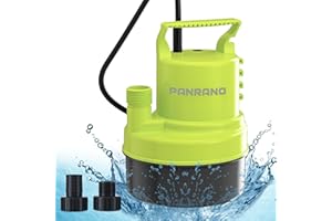 PANRANO 1/2 HP Submersible Water Pump 2900 GPH Portable Small Sump Pump For Pools, Basements, Puddles, Gardens Ponds With 16.4 Ft Power Cord and Hose Adapters, Yellow