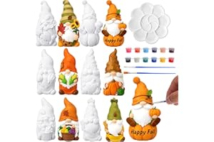 Arrowbash 6 Pcs Fall Ceramics to Paint Ready to Paint Your Own Gnome Statues 5.12 Autumn Thanksgiving Paintable Figurines DIY Unpainted Ceramics Plaster Crafts with Brush Palette