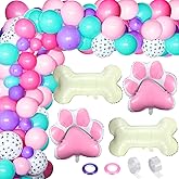 Civaner 164 Pcs Dog Paw Printed Balloons Garland Arch Kit Cartoon Latex Bone and Pink Paw Aluminum Foil Balloons for Puppy Themed Birthday Party Decorations