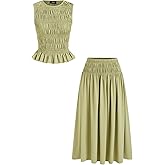 CIDER Two Piece Sets for Women Sleeveless Tops Pleated Peplum Hem Midi Long Flowy Skirt 2026 Summer Casual Wear