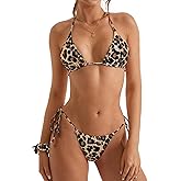 SUUKSESS Women String Bikini Set Tie Side Thong Sexy Halter Swimsuits 2 Pieces