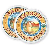 Badger Foot Balm, 100% Organic Foot Cream for Dry Cracked Heels and Feet, Fast Acting Foot Care for Women & Men, All-Natural Cracked Heel Treatment, 2 oz Tin, 2-Pack
