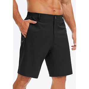 Nakvoc Mens Casual Shorts 9" Lightweight Golf Shorts with 3 Zipper Pockets Quick Dry Stretch Comfy Work Shorts Hiking