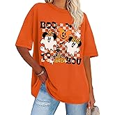 Halloween Shirts for Women Oversized Magic Kingdom Shirt Ghosts Spiders T-Shirt Spooky Season Graphic Tees Pumpkin Face Tee