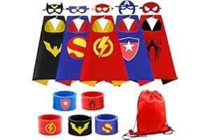 COTATERO Kids Superhero Capes Set Costume with Wristbands Toys for Birthday Party Christmas (5PCS Kids Superhero Capes)