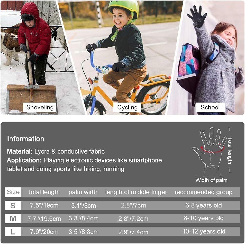 VBIGER Kids Winter Touchscreen Anti-slip Sports Running Cycling Gloves for Boys Girls Aged 6-12: Clothing