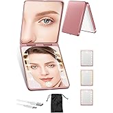 Compact Mirror, Rechargeable 30X Magnifying Mirror with 3 Lighting Modes & Dimmable Brightness, Portable Travel Makeup Mirror