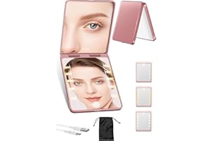 Compact Mirror, Rechargeable 30X Magnifying Mirror with 3 Lighting Modes & Dimmable Brightness, Portable Travel Makeup Mirror