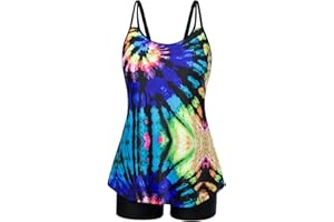 Hanna Nikole Women's Tankini Swimsuits Two Piece Tummy Control Bathing Suit Modest Swim Top with Shorts Plus Size Swimwear