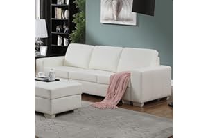 SIENWIEY Leather Sectional Sofa Couch,Living Room Furniture Set with Ottoman for Living Room,Home,Apartmant(White,3-Seat Sofa)