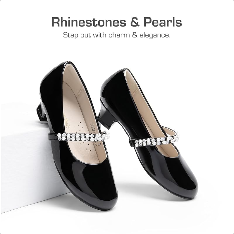 Mary Jane Strap Bambine e Ragazze Scarpe Basse Ballerine Principessa Scarpe pada Matrimonio,Size 28.5,Nero-Pat,SDFL2403K