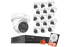 Anpviz 16 Channel NVR PoE Security Camera System with AI Human Vehicle Detection, 16x 6MP Wired IP Turret Cameras Outdoor, Built in Mic, 16CH 12MP PoE NVR with 4TB HDD, CCTV for Business Home, NDAA