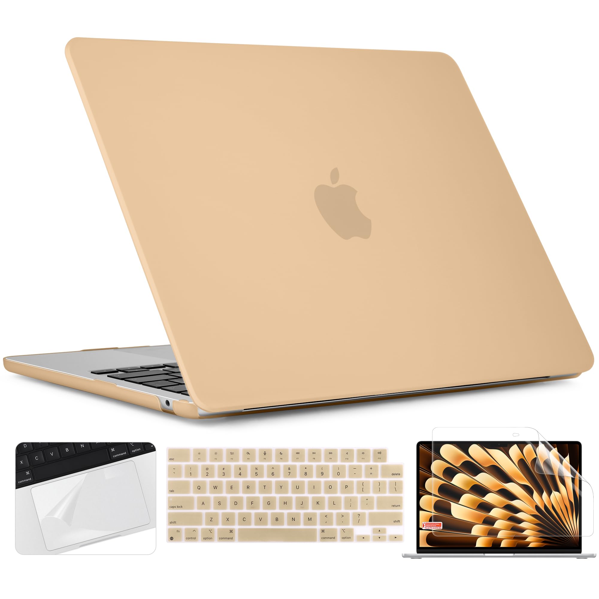Photo 1 of TWOLSKOO for M4 MacBook Air 13.6 inch Case 2025-2022 Release M4 A3240 M3 A3113 M2 A2681, Plastic Hard Shell & Trackpad Film & Keyboard Cover & Screen Film for MacBook Air 13.6", Peach Fuzz