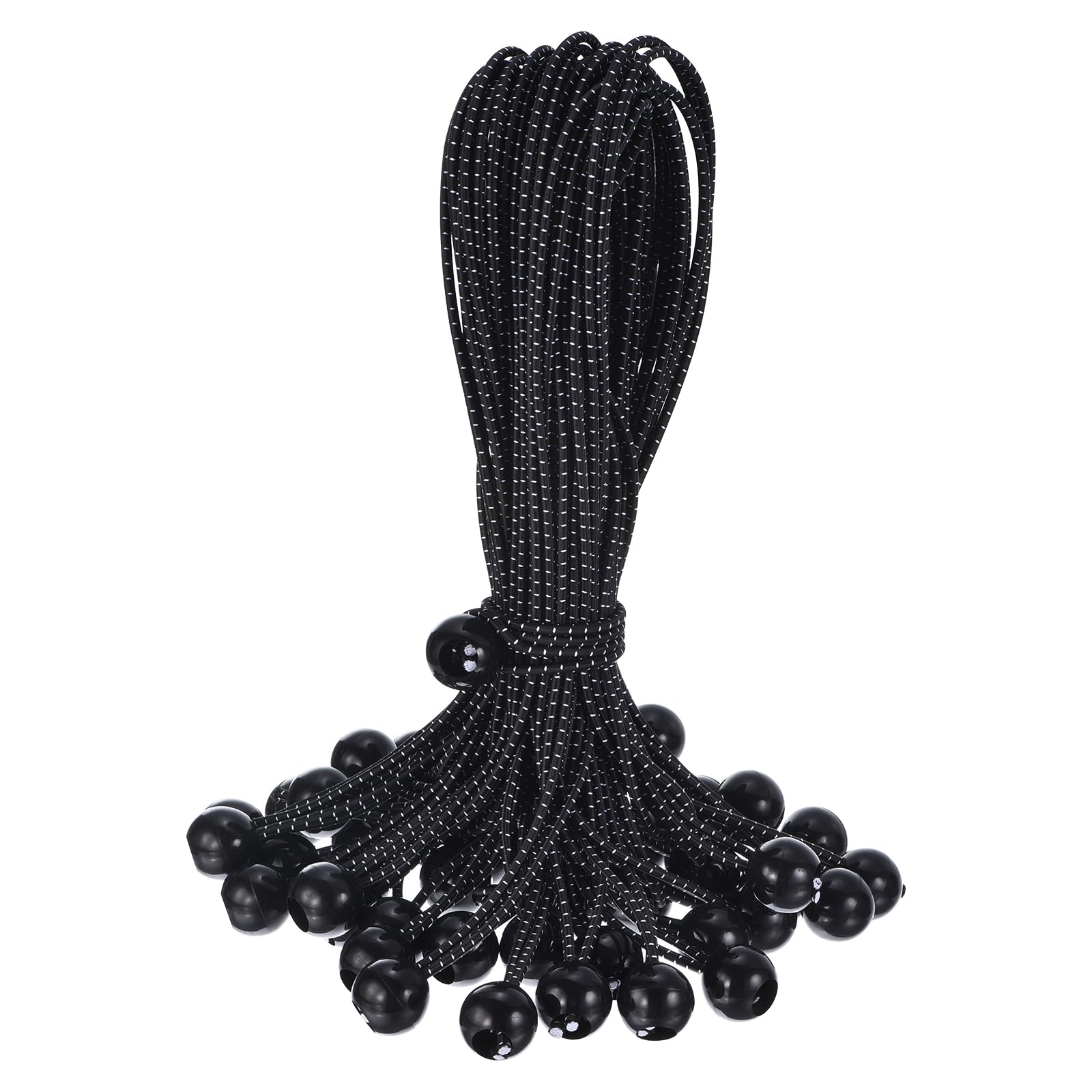 PATIKIL 15 Inch Tarp Ball Bungee Cord, 50 Pack Bungee Cords with Balls Canopy Tarp Tie Downs Cords Elastic String for Outdoor Camping Cargo Shelter Tent Poles, Black
