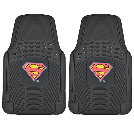 Bdk Wbmt 1672 Black Superman Rubber Car Floor Mats Set Of 2 Universal Semi Custom Fit Trimmable Heavy Duty Construction Liner