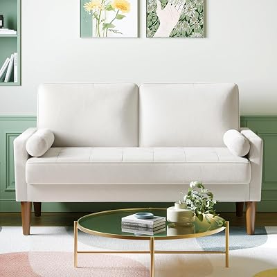 Vesgantti Small 2 Seater Sofa Beige Velvet with Wood Legs