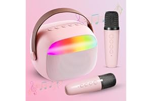 RAIPOMENT Karaoke Machine for Kids, Mini Portable Bluetooth Speaker with Wireless Microphone, Karaoke Toys Gifts for Girls Ages 4, 5, 6, 7, 8, 9, 10, 12 +Year Old Christmas Birthday (Karaoke Machine-2pink)