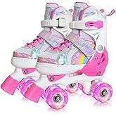 Nattork Girls Roller Skates for Kids Toddler, 4 Sizes Adjustable Rainbow Quad Skates with Light up Wheels,Best Gift for Kids Beginners