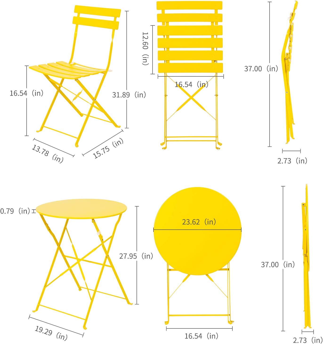 Patio Bistro Set, Outdoor Patio Furniture Sets,3 Piece Patio Set of Foldable Bistro Chairs and Table,Yellow: Garden & Outdoor