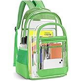KIMNERPU Clear Backpack, Heavy Duty PVC Transparent Backpack with Reinforced Straps, See Through Multiple Pockets Large Capacity Bookbag for Concert Work Security Travel Festival (Green)