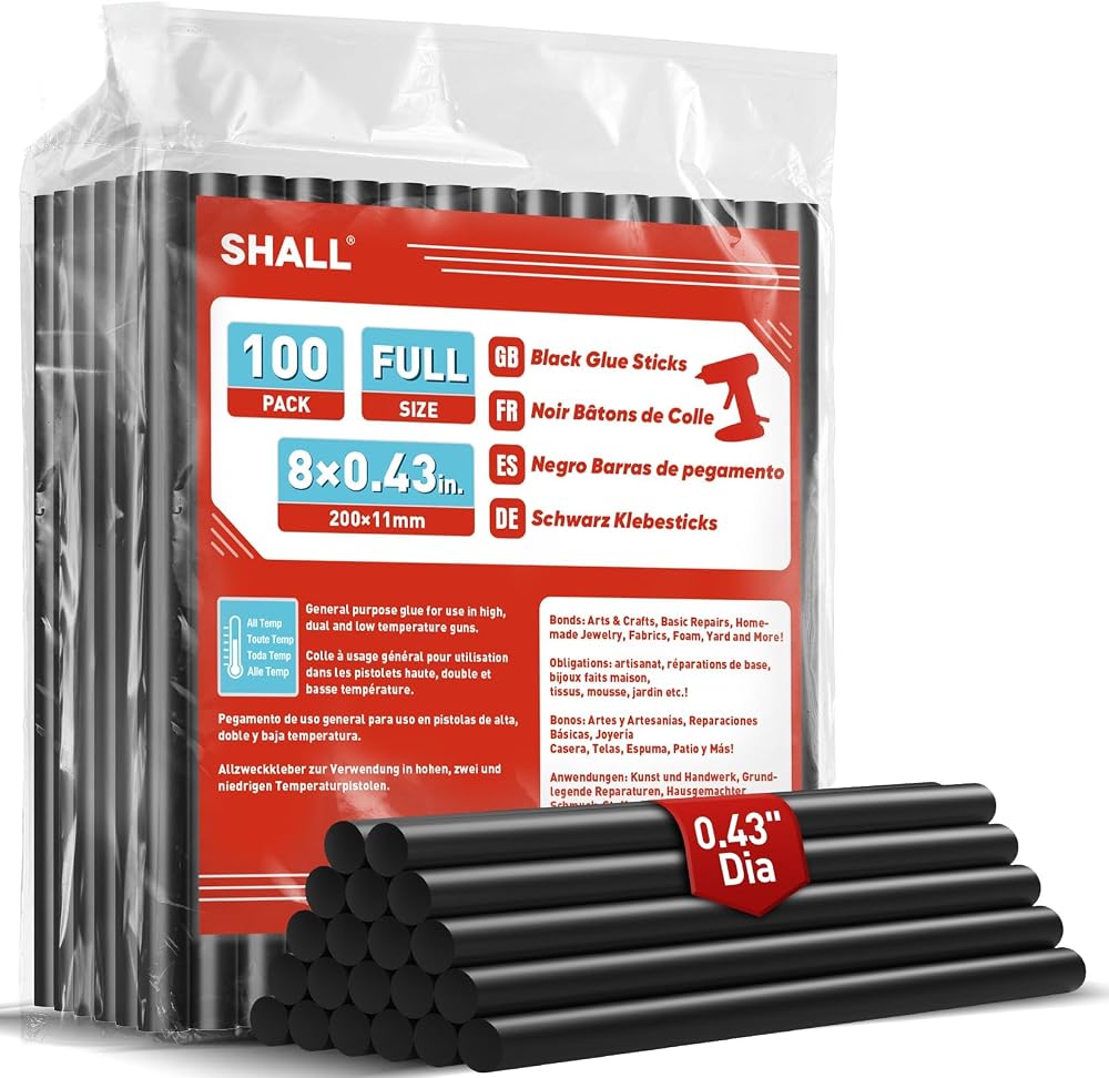 Shall 100-Pack Black Glue Sticks 0.43in x 8in for All-Temp Glue Guns