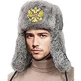 Rabbit Fur Russian Hat for Men Ushanka Hats Earflap Trapper Hat for Winter