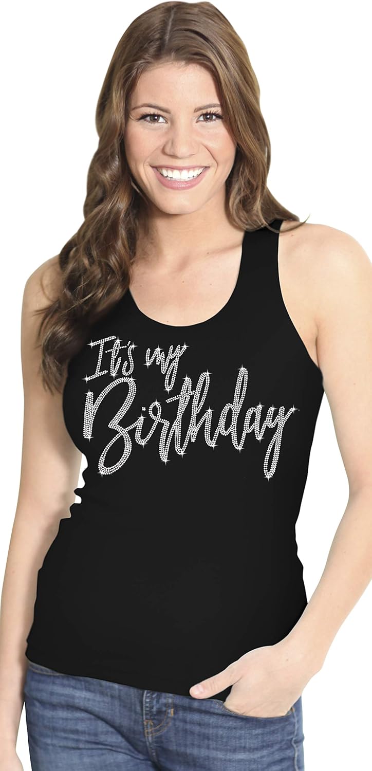 Birthday Shirts for Women - Rhinestone Its My Birthday Tank Top - Birthday Party Squad Shirts: Clothing