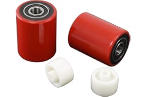 CARBO GLIDE Pallet Jack/Truck Load Wheels Set with Entry Exit Roller (4 pcs) 2.75" x 3.75" with Bearings ID 20mm Poly Tread Red