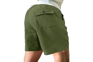 PLEPAN Mens Casual Shorts Lightweight Summer Beach Shorts Elastic Waist Drawstring Stretch Seersucker Textured Shorts for Men