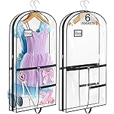 SLEEPING LAMB Dual-sided 6 Pockets Dance Garment Bags for Dancers, 40" Clear Kids Dance Costume Bag for Dance Competition Hanging Garment Bag for Ballet, Outfits, Cheer Uniform, Dress, 2 Packs, Black