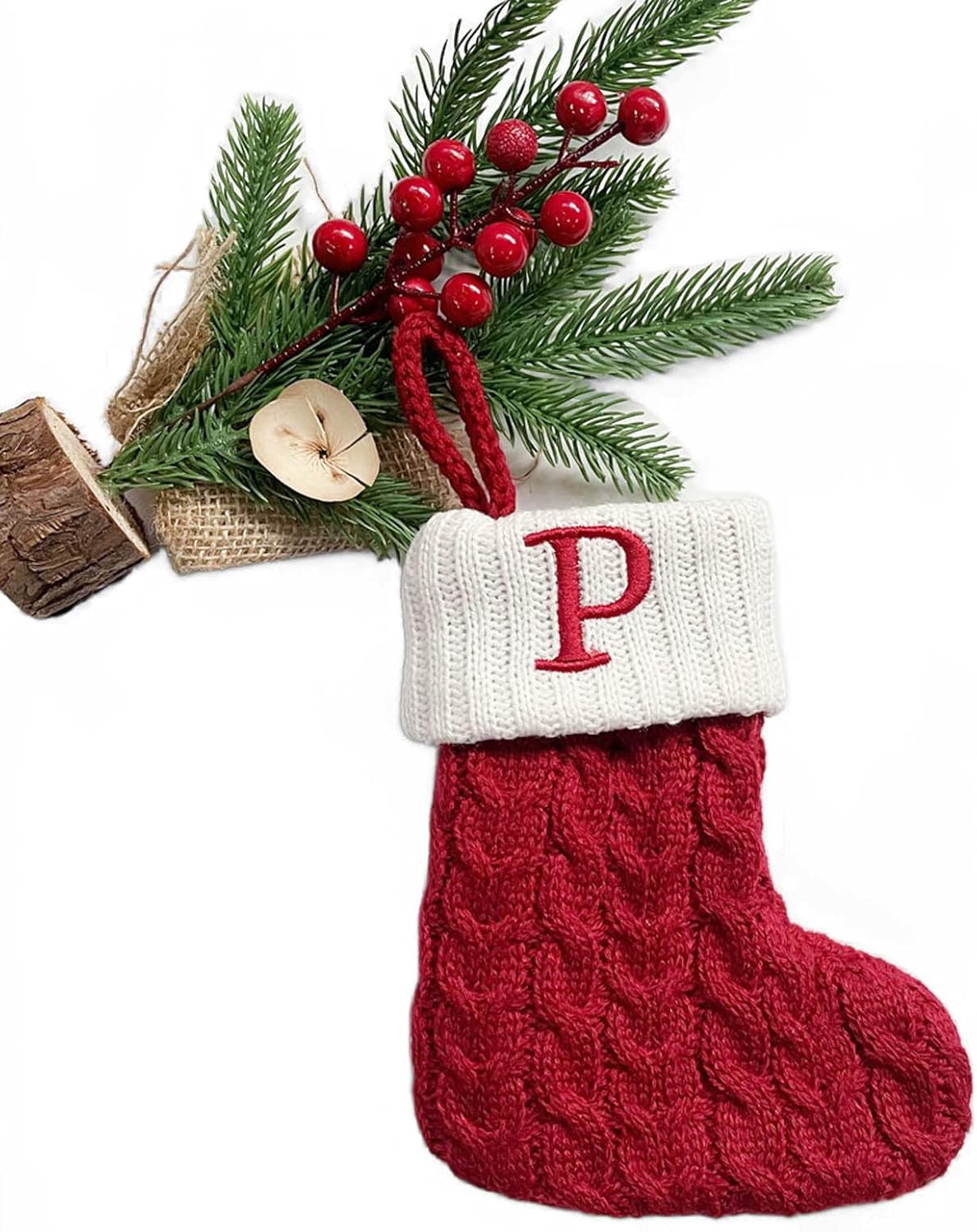 Stockings & Holders - QINMAO Mini Stockings with Initials,Christmas Stocking with 26 Letter,Mini Christmas Stockings Knit Embroidered Initial Letter Xmas Stockings (P)