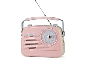 WENPZERAY Portable Radio AM FM Shortwave Vintage Radio, Great Reception Receiver Bluetooth Speaker Plug in Wall, Support USB Drive/TF Card, Good Sound for Family or Friend for Home/Outdoor/Kitchen (Pink)