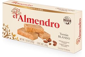El Almendro Turrones, Turron Blando Nougat Christmas Candy, Creamy Almond Torrone From Spain, Traditional & Authentic Spanish Holiday Dessert Candy, Gluten Free, 1 Box, 7.05 oz.