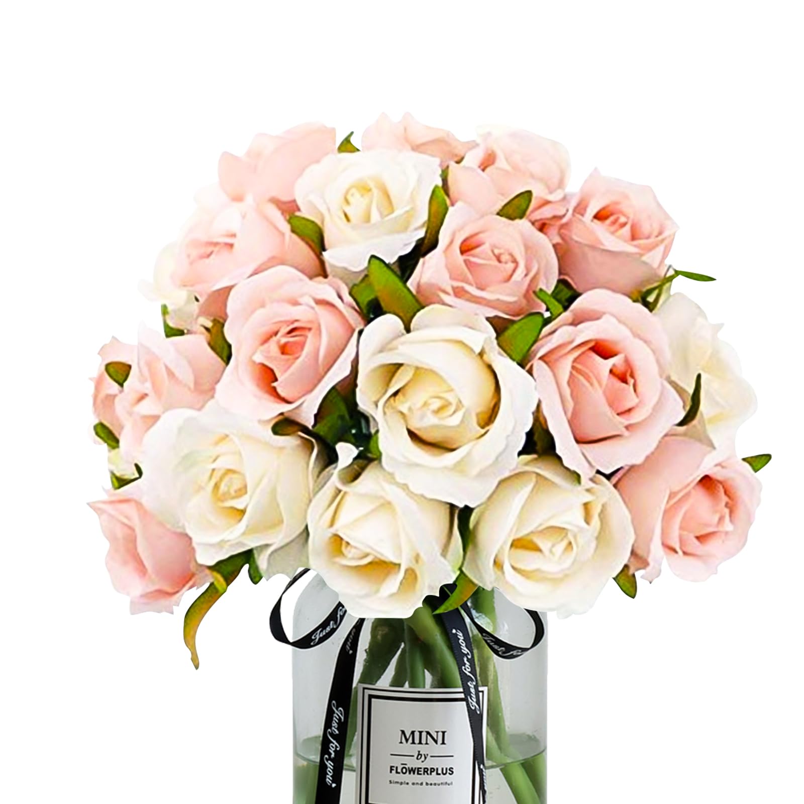Artificial Roses Flowers, 12 pcs Roses Fake Flower, Realistic Flower Wedding Bouquet, Artificial Faux Floral for Arrangements Dining Table Office Wedding Party Decor (Champagne and Light Pink Rose)