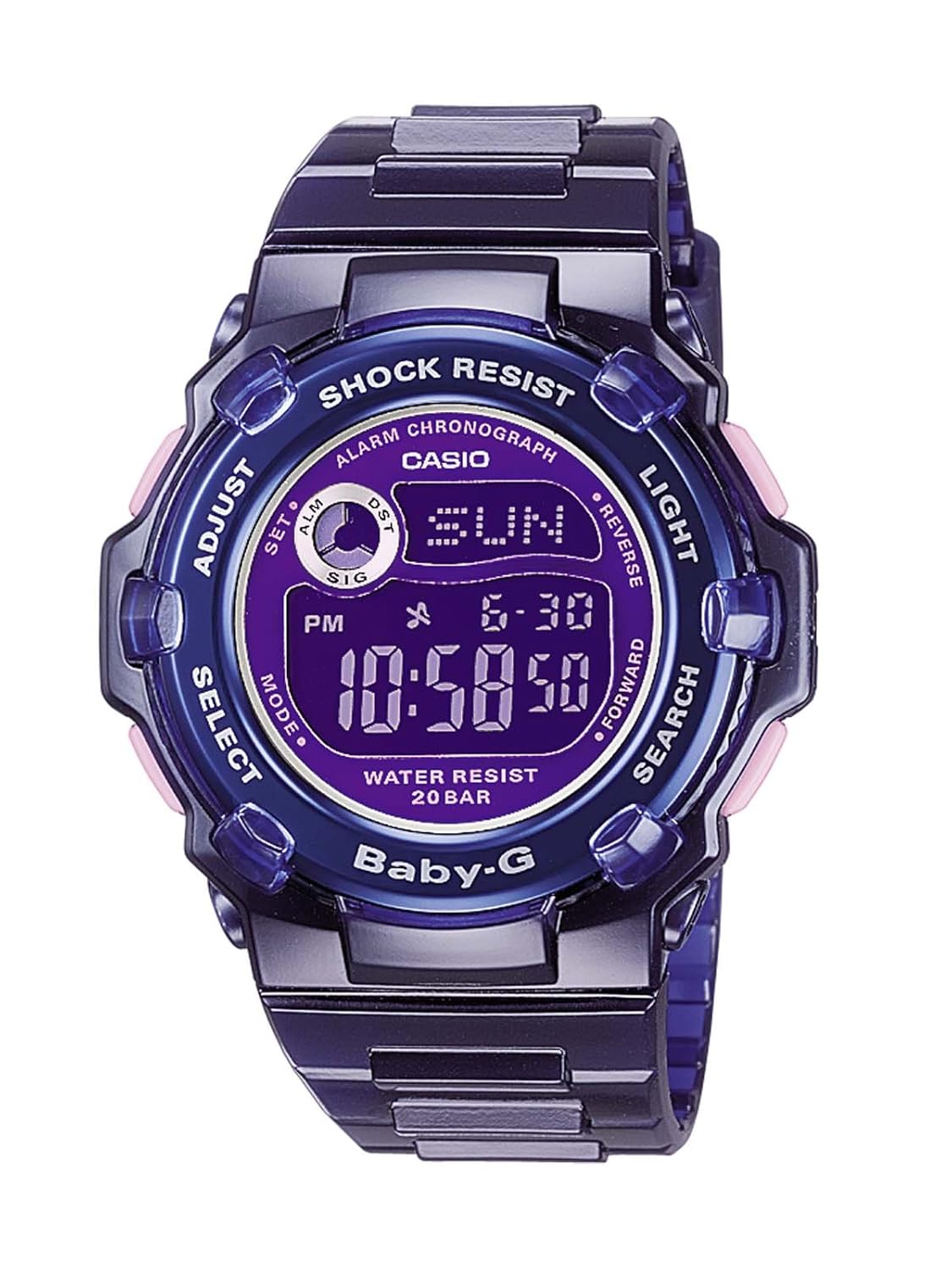CASIO BabyG Women's Watch with Purple Dial Digital Display and Purple Resin Strap BG3000A2ER