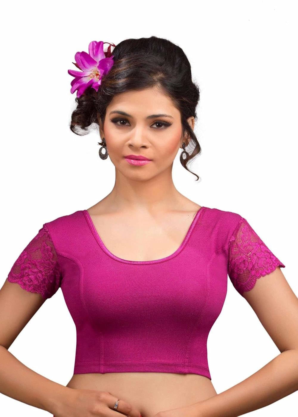 salwar studio women's magenta cotton lycra strechable readymade saree blouse