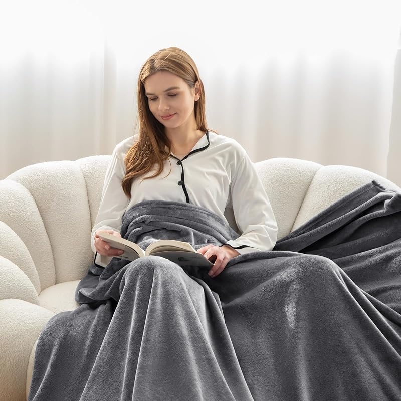 Manta Franela para Cama 90, Manta para Sofá 150x200 cm, Manta de Microfibra, Suave, Cálida, Transpirable (Gris) — foto 8 de 8
