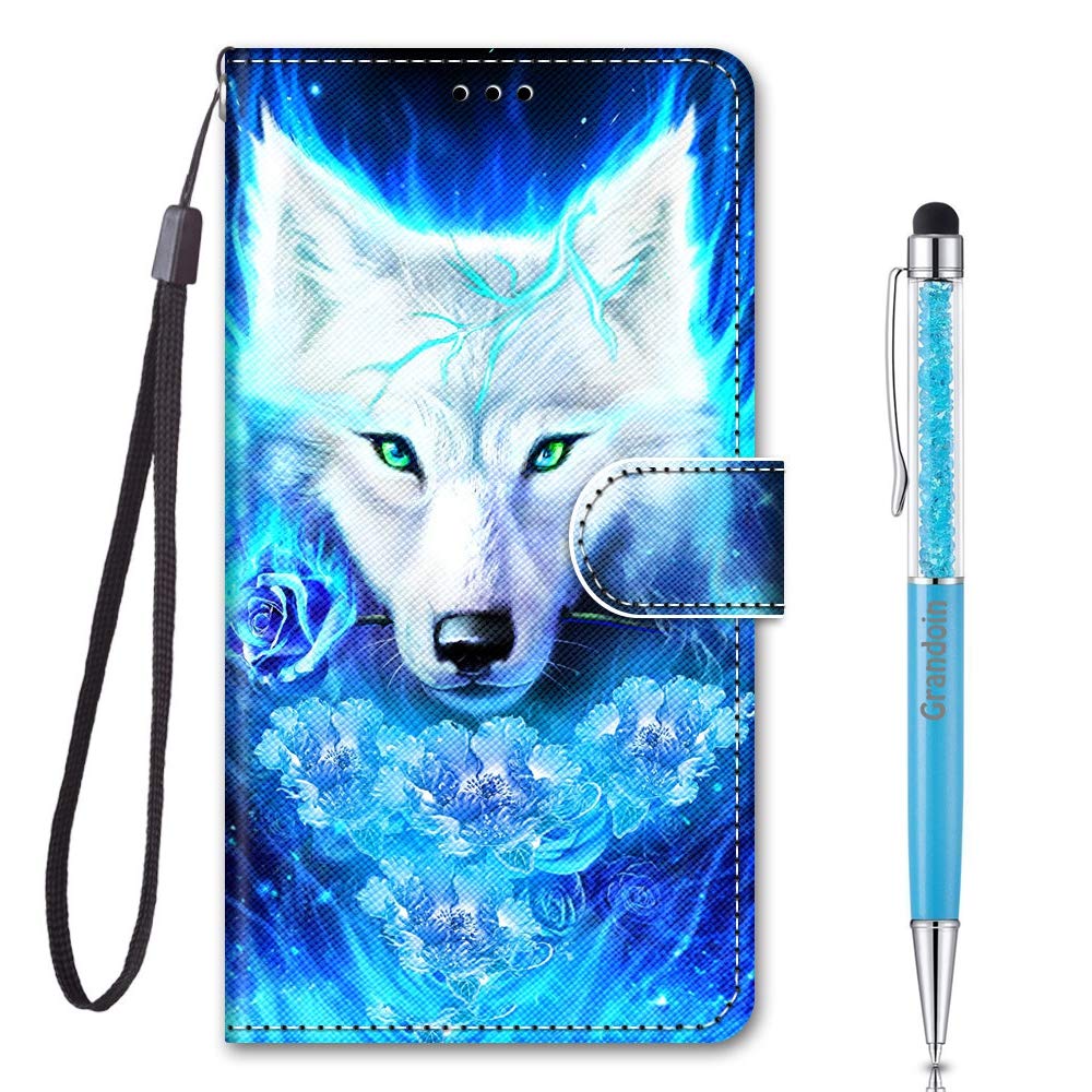 Grandoin Compatible with Xiaomi Redmi 10A Case, Xiaomi Redmi 10A Case, PU Leather Flip Cover Wallet Case with Magnetic Stand Card Holder Protective Cases Cover for Xiaomi Redmi 10A (Rose Wolf)