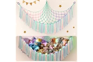 Osznmmg Stuffed Animals Net or Hammock with LED Light Stuffed Animal Hammock Corner Stuff Animal Organizer Large Hammock Net 