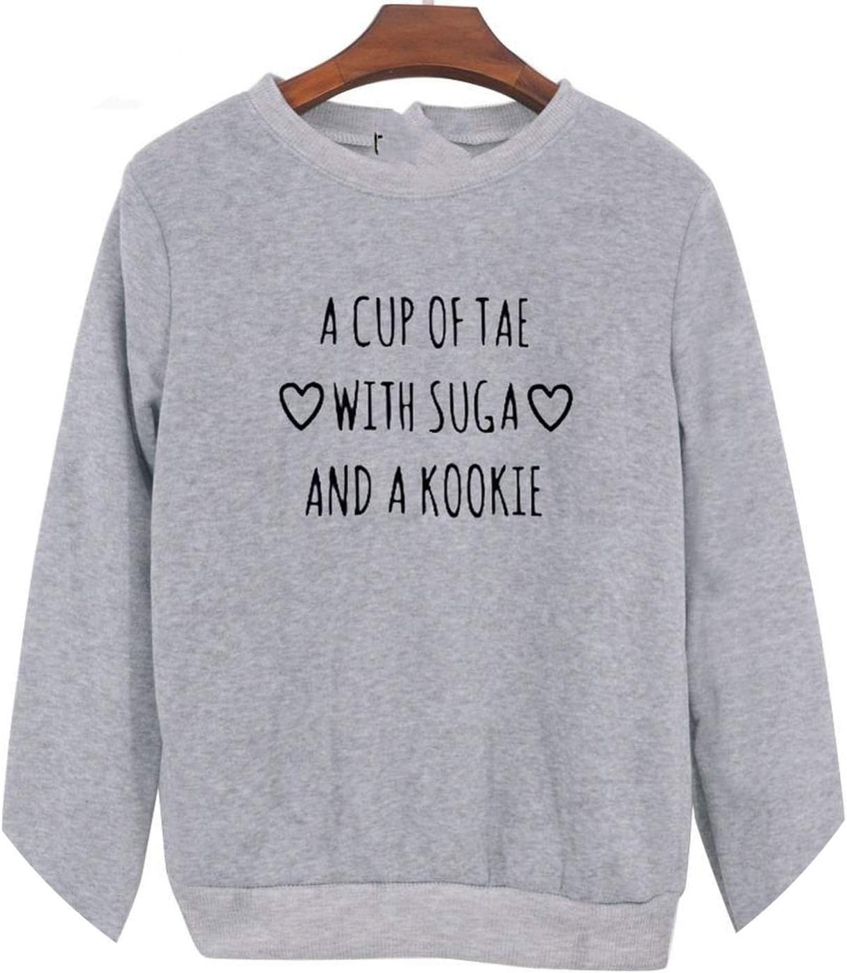 Joyhul Sweatshirts Long Sleeve A Cup of Tae with Suga Printed Pullovers Women's Fleece Sweatshirt XXL