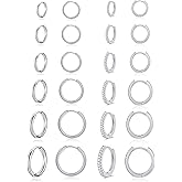 Tornito 12 Pairs Surgical Stainless Steel Huggie Hoop Earrings Gold Silver Small Hoops Cubic Zirconia Earrings 6mm 8mm 10mm 12mm 14mm 16mm Cartilage Helix Tragus Lobes Hinged Piercings for Women Men