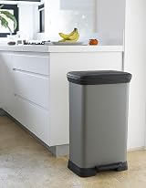 Curver 50L Deco Pedal Bin Matt Silver Waste Bin Kitchen Home Office view 3