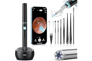LEIPUT Ear Wax Removal Tool, Ear Cleaner with 1080P Camera, Ear Cleaning Kit with 8 Pcs Ear Set, Earwax Remover with Light, Ear Camera with 6 LED Light, Compatible with iOS, Andriod (Black)