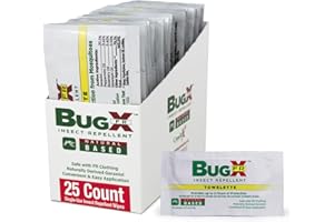 CoreTex Bug X FR DEET-Free Insect Repellent Wipes - Pack of 25 Single-Use, Naturally Derived Geranium Oil Bug Wipes - Protects Against Mosquitoes - Travel Size Mosquito Repellent Towelettes