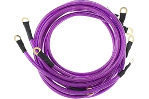 DriSentri 5 Point Car Universal Earth Ground Cables Grounding Wire System Kit High Performance Improve Power for Car Truck, Purple