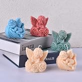 HOMYCOCO Angel Candle Molds, 2 Pack Silicone Molds with 50 Wicks | Cherub with roses, sleeping cherub on draped base, for candle making, soy wax, epoxy resin, plaster and soap